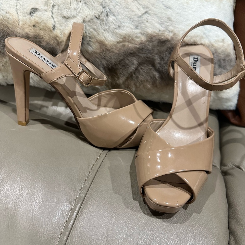 Peep toe nude color heels by Dune London. Excellent condition!